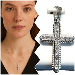 Moissanite 1 CTW over rhodium plated 925 Sterling Silver Cross Pendant
